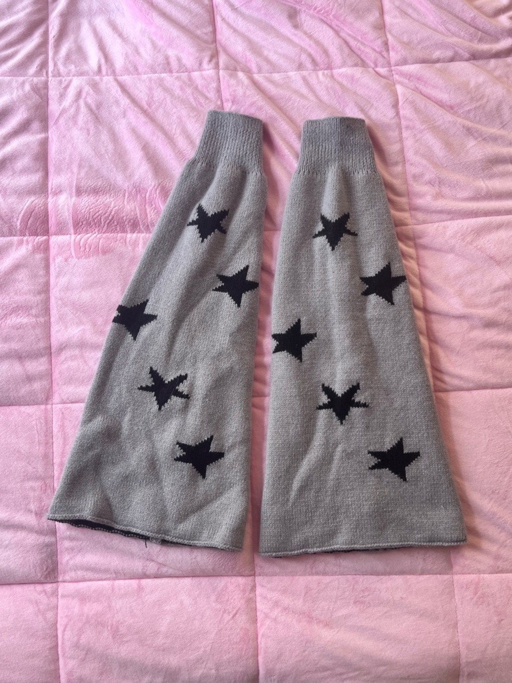 Grey Star Pattern Long Knit Leg Warmers